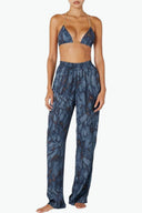 Front view of the Room 24 Alice trousers with a marble print, elasticated waistband and wide-leg silhouette.