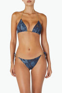 Front view of the Room 24 Stacey bikini top with triangle cups, chain-trimmed straps and centre chain detailing.