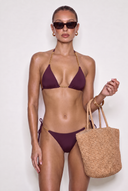 Front view of the Room 24 Stacey bikini top with triangle cups, chain-trimmed straps and centre chain detailing.
