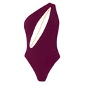 Close-up of the Room 24 Louise swimsuit showing the sweeping cut-out and delicate chain-trimmed finish.