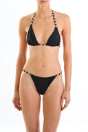 Front view of the Room 24 Lola bikini bottom with gathered fabric and slim braided straps.