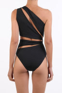 Back view of the Room 24 Cara swimsuit showing its asymmetric construction and sculpted close-fitting silhouette.