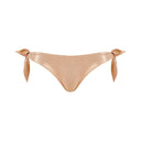 Close-up of the Room 24 Bella bikini bottom showing its knotted side detail and smooth stretch fabric.