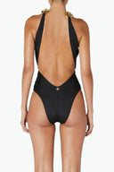Back view of the Room 24 Zina swimsuit showing its halterneck construction and smooth, close-fitting silhouette.