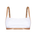 Close-up of the Room 24 Emma bikini top showing its clean neckline and smooth stretch-fabric finish.